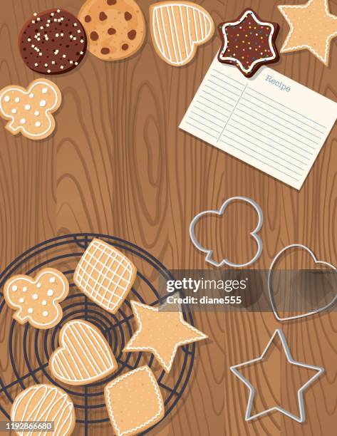 overhead cookie baking - baking ingredients overhead stock illustrations