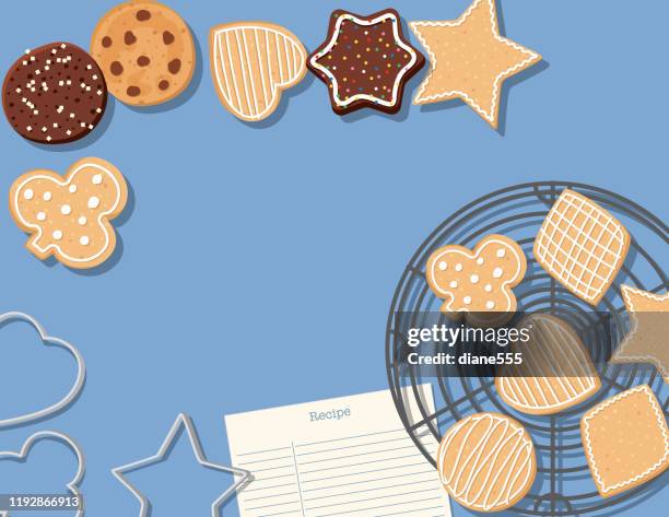 overhead cookie baking - cookie cutter stock illustrations