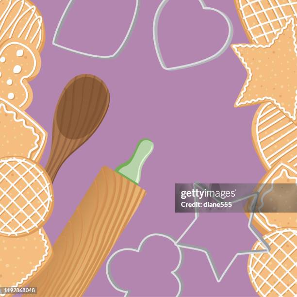 overhead cookie baking - cookie cutter stock illustrations