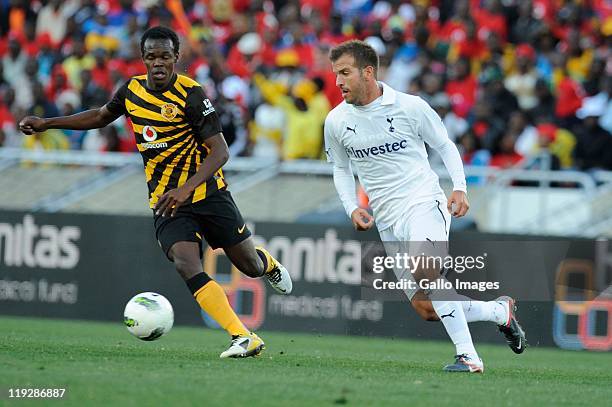 Rafael van der Vaart of Tottenham and Knowledge Musona of Chiefs during the 2011 Vodacom Challenge match between Kaizer Chiefs and Tottenham Hotspur...