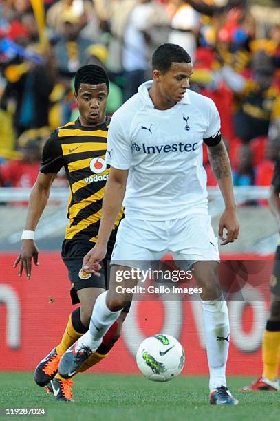 Jermaine Jenas of Tottenham and George Lebese of Chiefs during the 2011 Vodacom Challenge match between Kaizer Chiefs and Tottenham Hotspur at Peter...