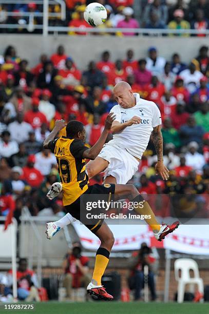 Jimmy Jambo of Chiefs and Alan Hutton during the 2011 Vodacom Challenge match between Kaizer Chiefs and Tottenham Hotspur at Peter Mokaba Stadium on...