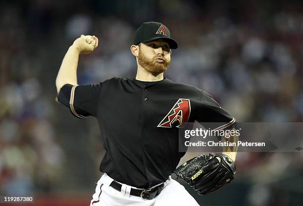 Starting pitcher Ian Kennedy of the Arizona Diamondbacks pitches against the Los Angeles Dodgers during the Major League Baseball game at Chase Field...