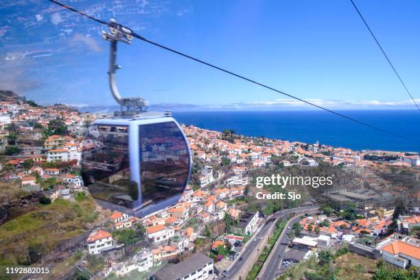 cable car in funchal from the seaside to monte on madeira island portugal - monte stock pictures, royalty-free photos & images