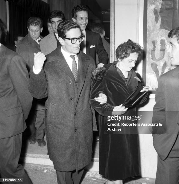 Italian writer and director Pier Paolo Pasolini at the premiere of the film Violent Life - based on his novel - at the cinema Quattro Fontane with...