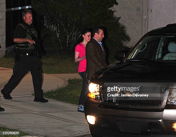 Casey Anthony and Jose Baez leave the Orange County Jail after her midnight release on July 17, 2011 in Orlando, Florida.