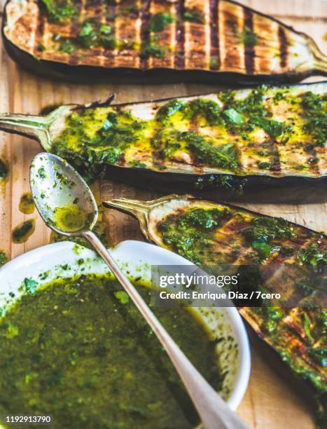 grilled eggplants with herb butter - marinated stock pictures, royalty-free photos & images