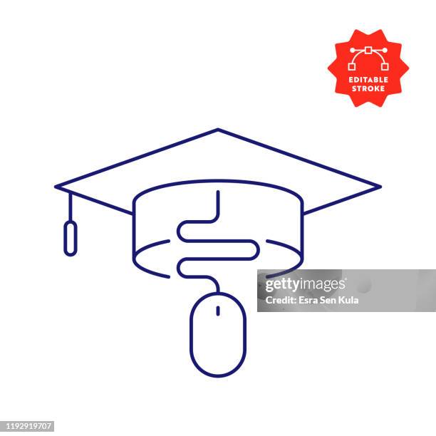 online education line icon mit editierbarem strich und pixel perfekt. - e learning logo stock-grafiken, -clipart, -cartoons und -symbole