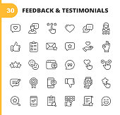 Feedback and Testimonials Line Icons. Editable Stroke. Pixel Perfect. For Mobile and Web. Contains such icons as Feedback, Testimonials, Survey, Review, Clipboard, Happy Face, Like Button, Thumbs Up, Badge.