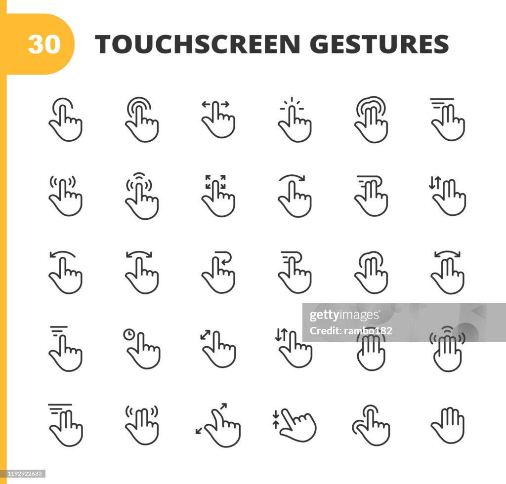 Touch Screen gebaren lijn iconen. Bewerkbare lijn. Pixel perfect. Voor mobiel en Internet. Bevat dergelijke iconen zoals touchscreen, gebaar, hand, knijpen, zoomen, glijden, tikken.