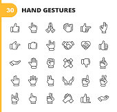 Hand Gestures Line Icons. Editable Stroke. Pixel Perfect. For Mobile and Web. Contains such icons as Gesture, Hand, Charity and Relief Work, Finger, Greeting, Handshake, A Helping Hand, Clapping, Teamwork.