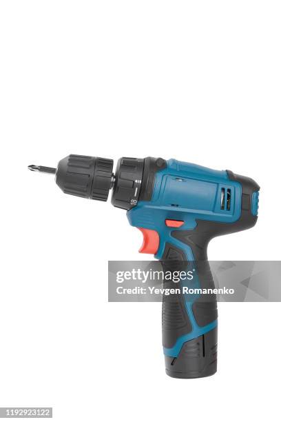 battery screwdriver or drill, isolated on white background - broca imagens e fotografias de stock
