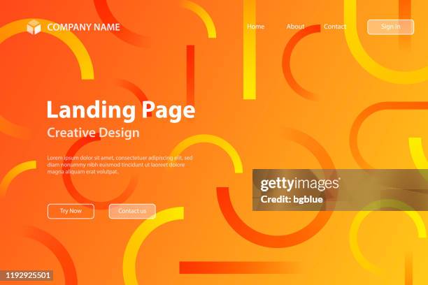 landing page template - abstract design with geometric shapes - trendy orange gradient - rolling paper stock illustrations