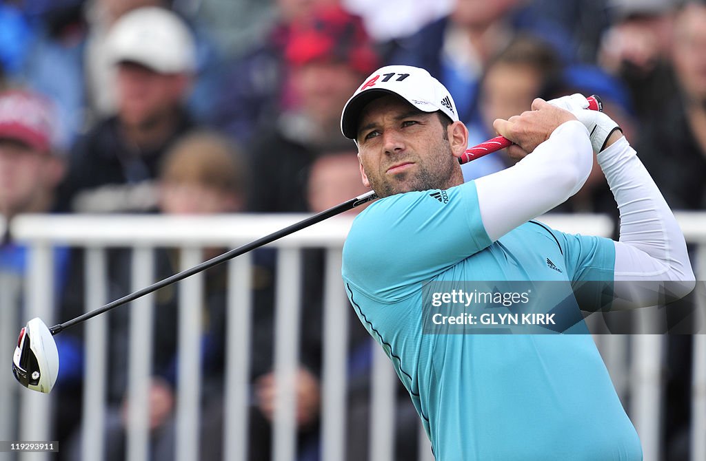 Spanish golfer Sergio Garcia watches his