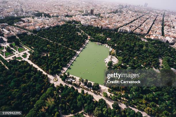 aerial image of madrid, spain. - parque del buen retiro bildbanksfoton och bilder