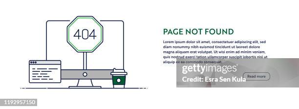 404 page not found concept with line computer illustration. minimal design for web banner, poster, flyer and brochure template with editable stroke. - error vector stock illustrations