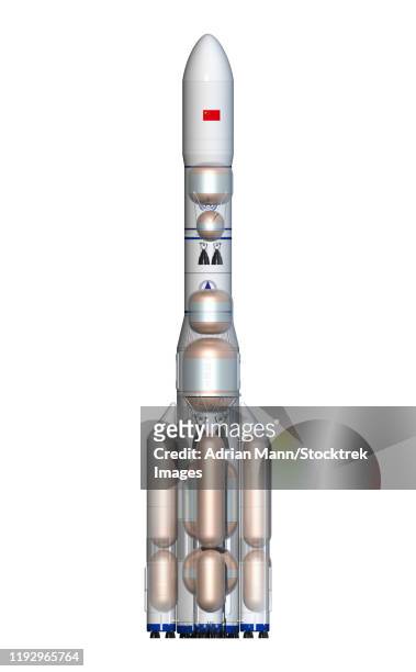 stockillustraties, clipart, cartoons en iconen met future chinese rocket, long march 9, side view with fuel tanks. - mann
