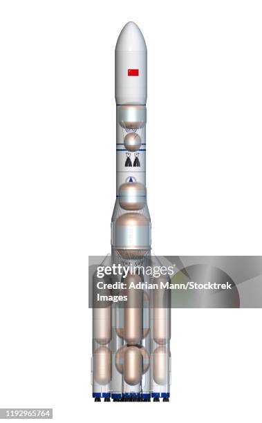 future chinese rocket, long march 9, side view with fuel tanks. - launch vehicle stock illustrations