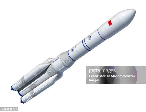 stockillustraties, clipart, cartoons en iconen met future chinese rocket, long march 9, angled view. - mann