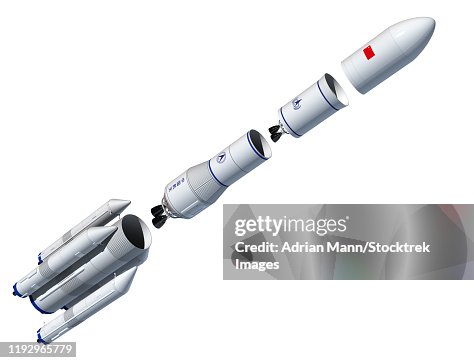 Future Chinese rocket, Long March 9, angled view - exploded view. Future Chinese rocket, Long March 9, angled view - exploded view.
