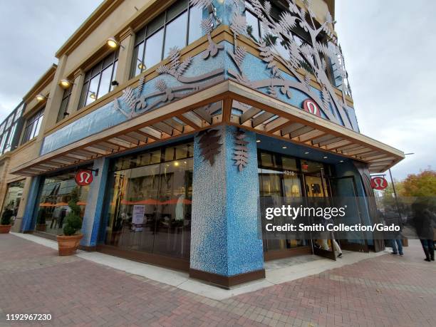 Wide angle of facade of Lululemon athletic wear store in Walnut Creek, California, December 6, 2019.