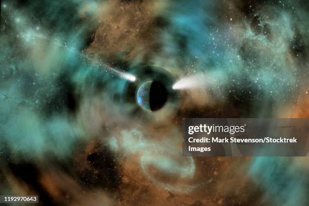 a black hole as an interdimensional portal to another universe. - plasma physics stock illustrations