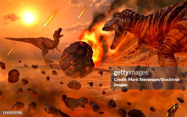 artist's concept of the cretaceous-paleogene extinction event. - boulder rock stock illustrations