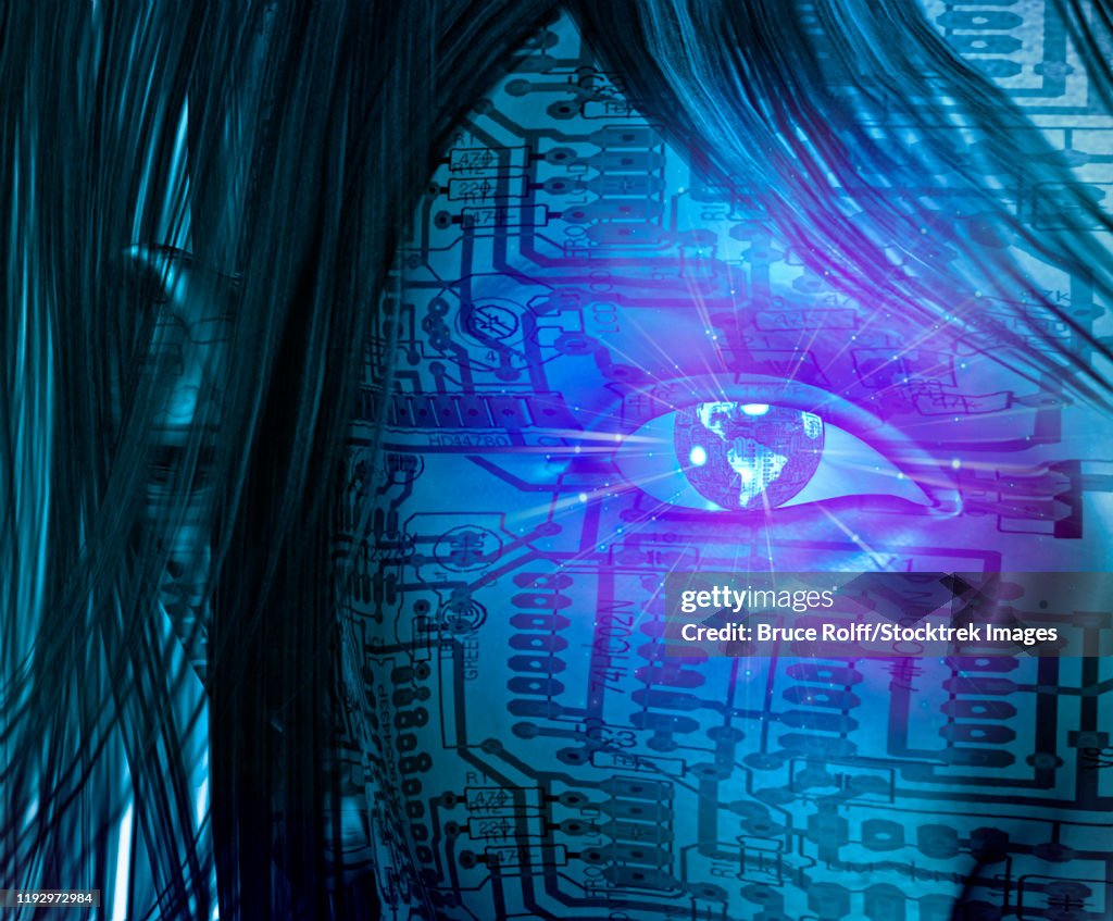 Technology human with Earth eye.