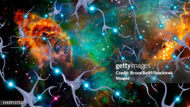 eternal mind. brain cells and deep space. - bruce stock illustrations