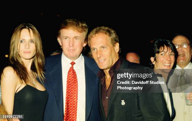 From left, American real estate developer Donald Trump and his girlfriend , former model Melania Knauss, musician Michael Bolton, and British...
