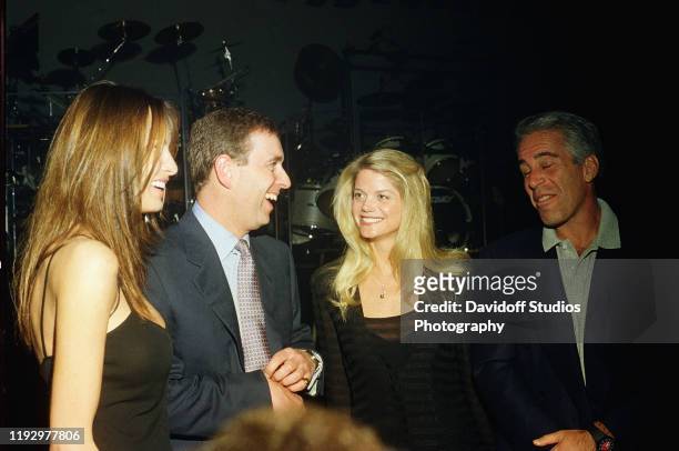 Melania Trump, Prince Andrew, Gwendolyn Beck and Jeffrey Epstein at a party at the Mar-a-Lago club, Palm Beach, Florida, February 12, 2000.