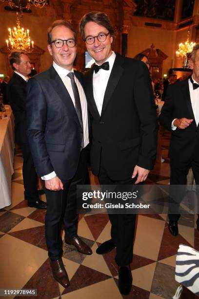 Alexander Dobrindt and Andreas Scheuer, Minister of transit, during the new year reception of the Bavarian state government at Residenz on January...