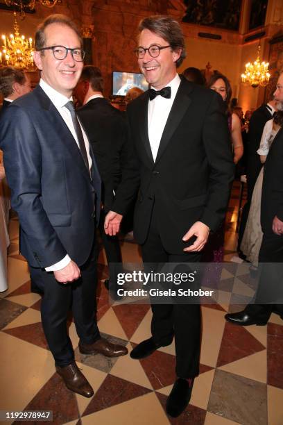 Alexander Dobrindt and Andreas Scheuer, Minister of transit, during the new year reception of the Bavarian state government at Residenz on January...