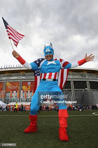 Fan of the USA poses prior to the FIFA Women's World Cup Final match between Japan and USA at the FIFA World Cup stadium Frankfurt on July 17, 2011...