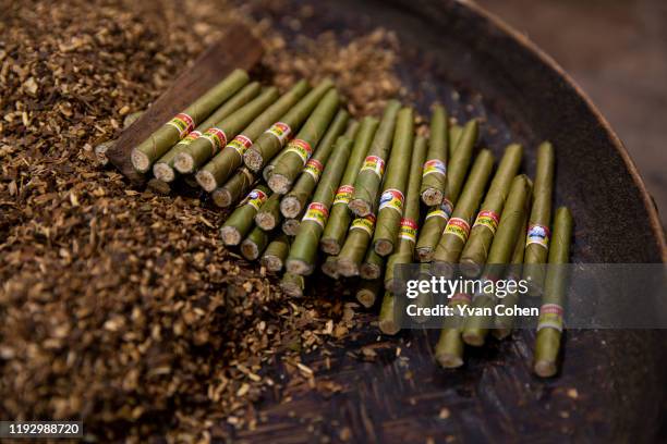 Freshly made traditional cheroot cigars at a local production facility in the Inle lake area.