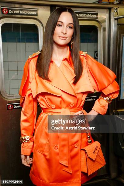 Kacey Musgraves attends the Moschino Prefall 2020 Runway Show front row at New York Transit Museum on December 09, 2019 in Brooklyn City.