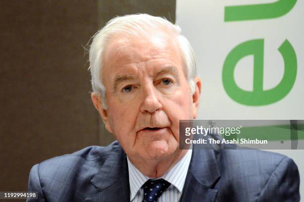 World Anti-Doping Agency President Craig Reedie speaks during a press conference on December 9, 2019 in Lausanne, Switzerland.