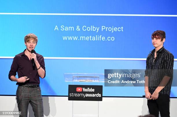 Sam Golbach and Colby Brock attend the 2019 Streamys Social Good Awards at YouTube Space LA on December 09, 2019 in Los Angeles, California.