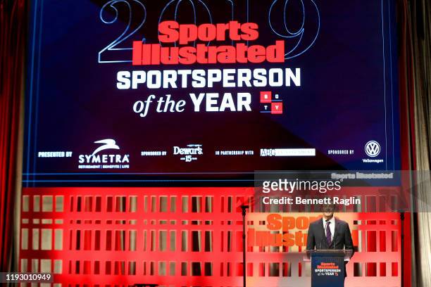 Co-Editor in Chief Steve Cannella speaks onstage during the Sports Illustrated Sportsperson Of The Year 2019 at The Ziegfeld Ballroom on December 09,...