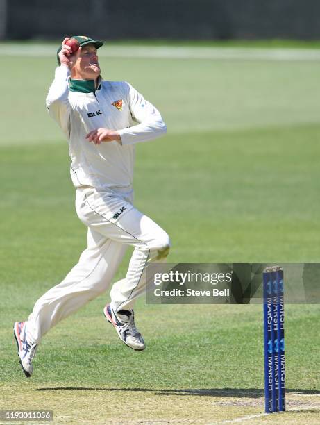 George Bailey of the Tigers has a bowl in his last game during day four of the Sheffield Shield match between Tasmania and South Australia at...