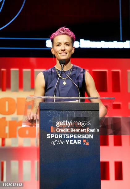 Sports Illustrated Sportsperson of the Year Award Winner Megan Rapinoe speaks onstage during the Sports Illustrated Sportsperson Of The Year 2019 at...