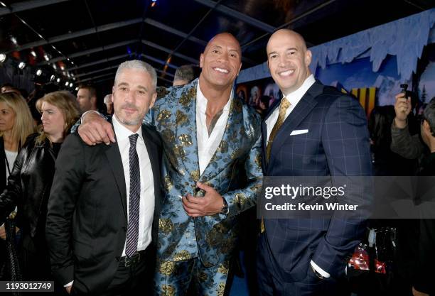 Matt Tolmach, Dwayne Johnson, and Hiram Garcia attend the premiere of Sony Pictures' "Jumanji: The Next Level" at TCL Chinese Theatre on December 09,...