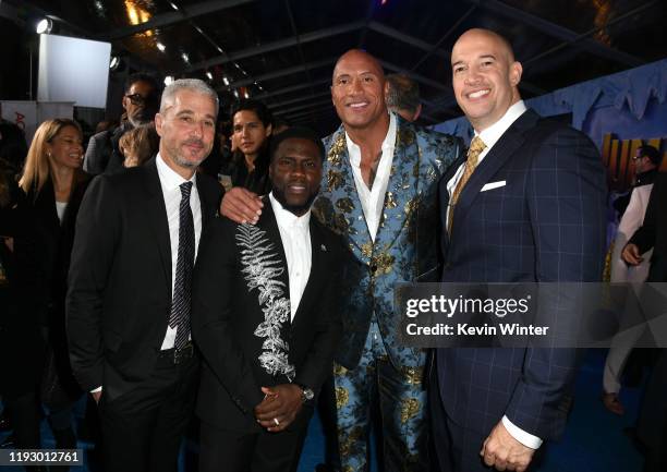 Matt Tolmach, Kevin Hart, Dwayne Johnson, and Hiram Garcia attend the premiere of Sony Pictures' "Jumanji: The Next Level" at TCL Chinese Theatre on...