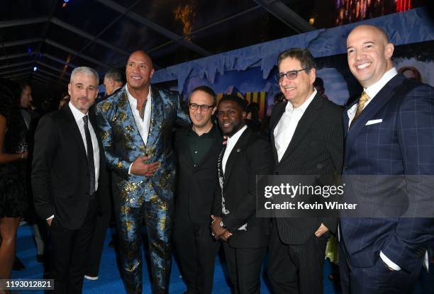 Matt Tolmach, Dwayne Johnson, Jake Kasdan, Kevin Hart, and Hiram Garcia attend the premiere of Sony Pictures' "Jumanji: The Next Level" at TCL...