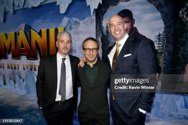 Matt Tolmach, Jake Kasdan, and Hiram Garcia attend the premiere of Sony Pictures' "Jumanji: The Next Level" at TCL Chinese Theatre on December 09,...