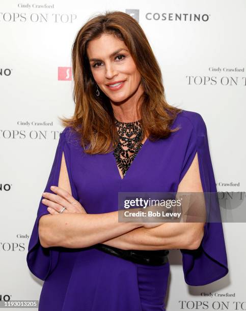 Cindy Crawford arrives at the Tops On Tops Campaign Celebration With Cindy Crawford at MAD Restaurant on December 09, 2019 in Houston, Texas.