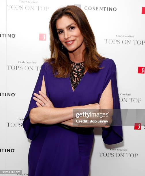 Cindy Crawford arrives at the Tops On Tops Campaign Celebration With Cindy Crawford at MAD Restaurant on December 09, 2019 in Houston, Texas.