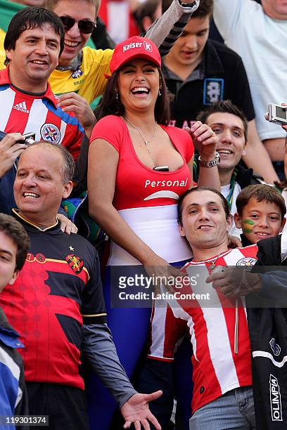 Larissa Riquelme, supporter of Paraguay, before a quarter final match between Brazil and Paraguay as part of the Copa America 2011 at Ciudad de La...