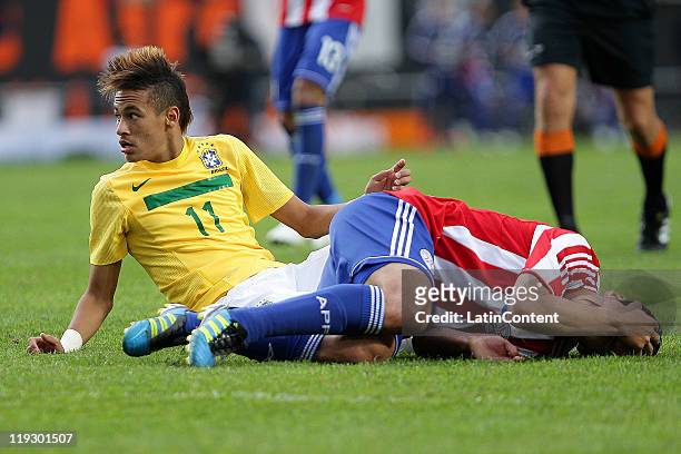 Neymar of Brazil during a quarter final match between Brazil and Paraguay as part of the Copa America 2011 at Ciudad de La Plata stadium on July 17,...