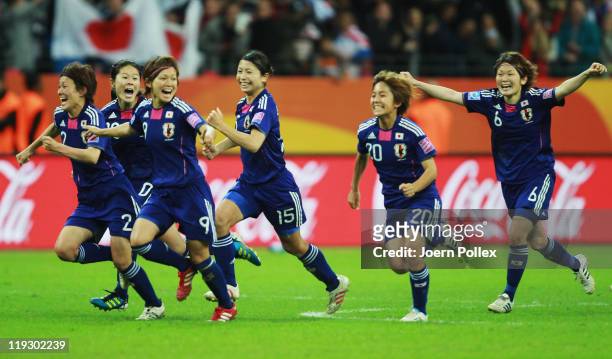Player of Japan celebrate after winning the FIFA Women's World Cup Final match between Japan and USA at the FIFA World Cup stadium Frankfurt on July...